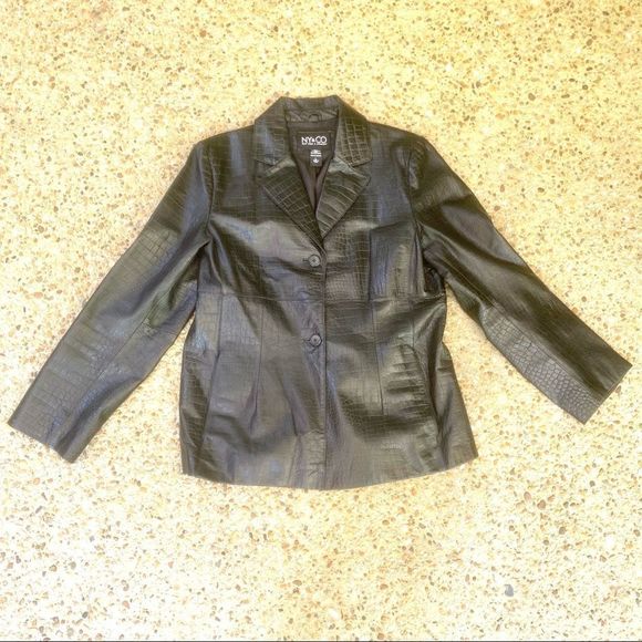 NY & Co Black Leather Lizard Embossed Jacket L - Picture 1 of 10